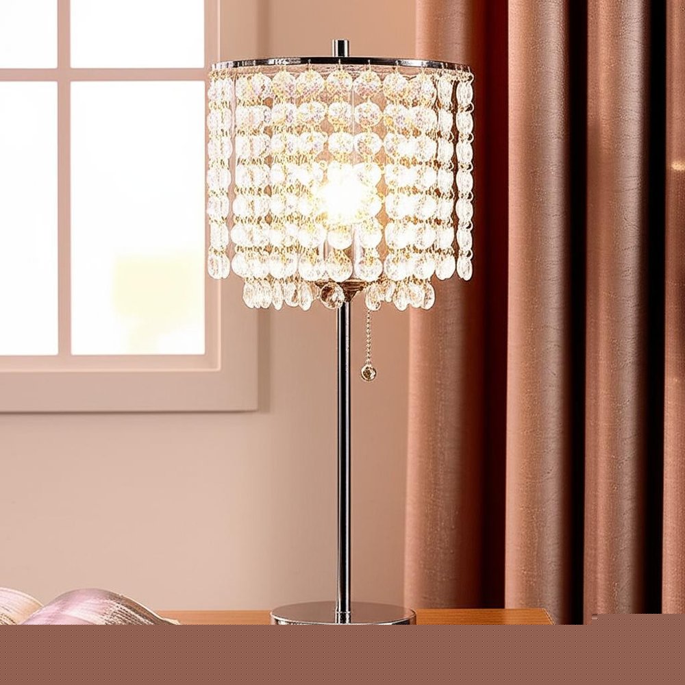 20" Silver Metal Bedside Table Lamp With Clear Drum Shade HomeRoots