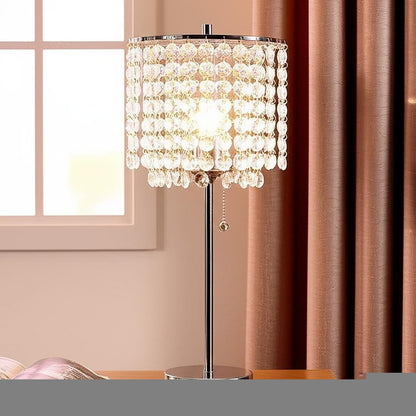 20" Silver Metal Bedside Table Lamp With Clear Drum Shade HomeRoots