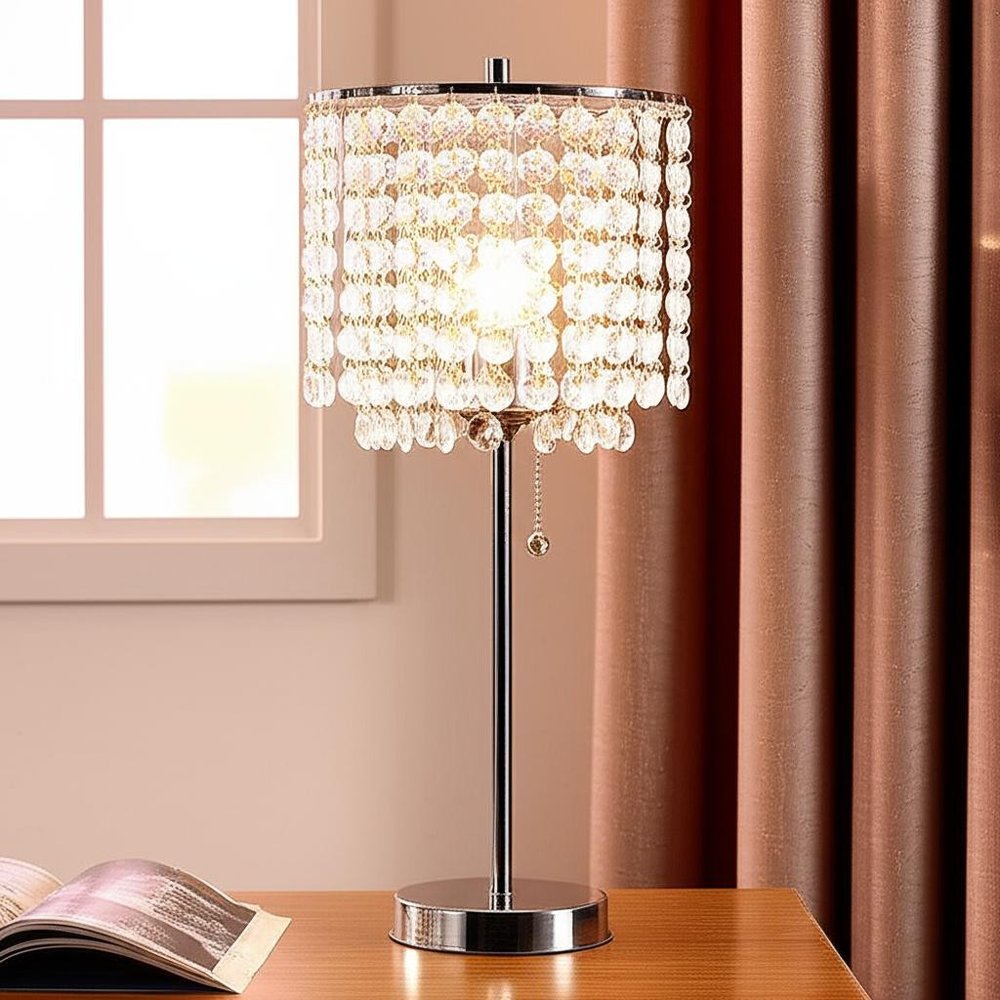 20" Silver Metal Bedside Table Lamp With Clear Drum Shade — view 6