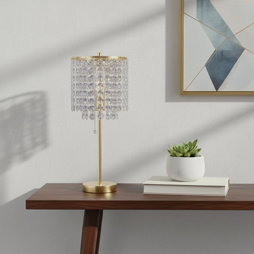 20" Gold Metal Bedside Table Lamp With Clear Drum Shade HomeRoots