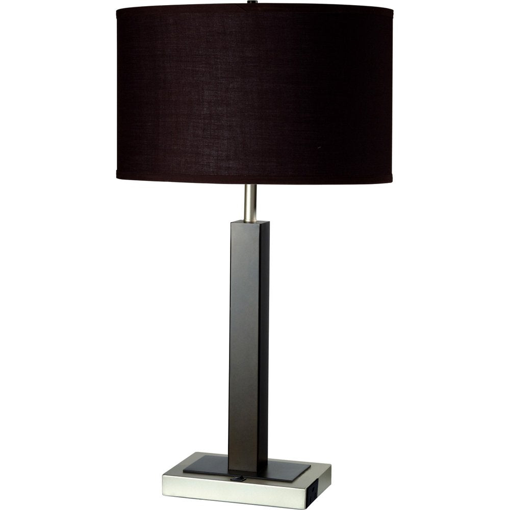 30" Black Polyresin Table Lamp With Brown Classic Drum Shade — view 1