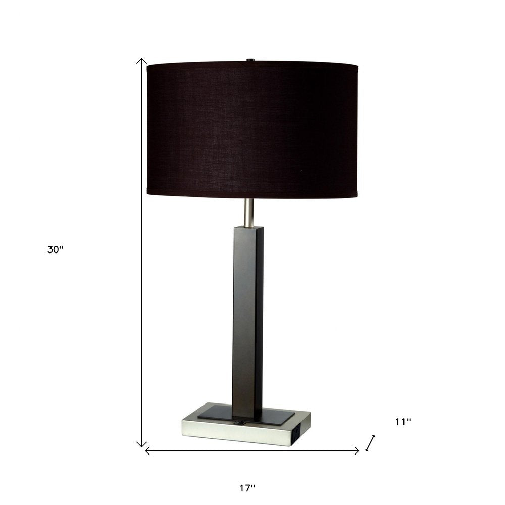 30" Black Polyresin Table Lamp With Brown Classic Drum Shade HomeRoots