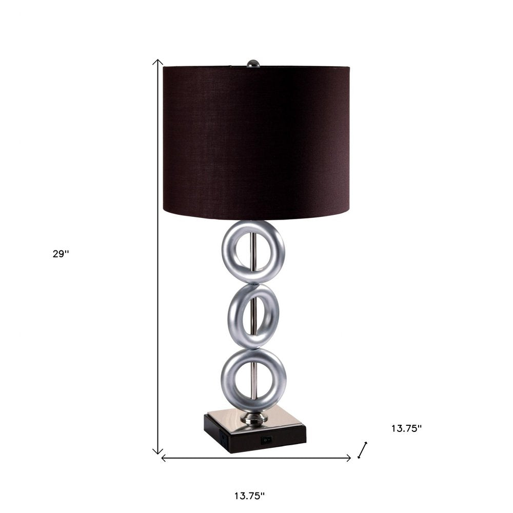 29" Silver Ceramic Geometric Table Lamp With Brown Classic Drum Shade HomeRoots