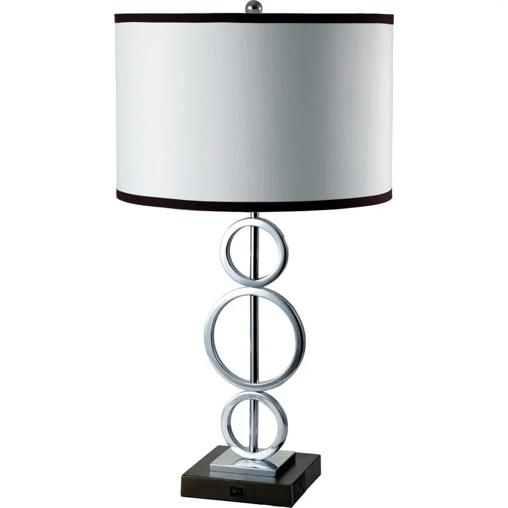29" Silver Metal Bedside Geo Table Lamp With White and Black Trim Classic Drum Shade HomeRoots