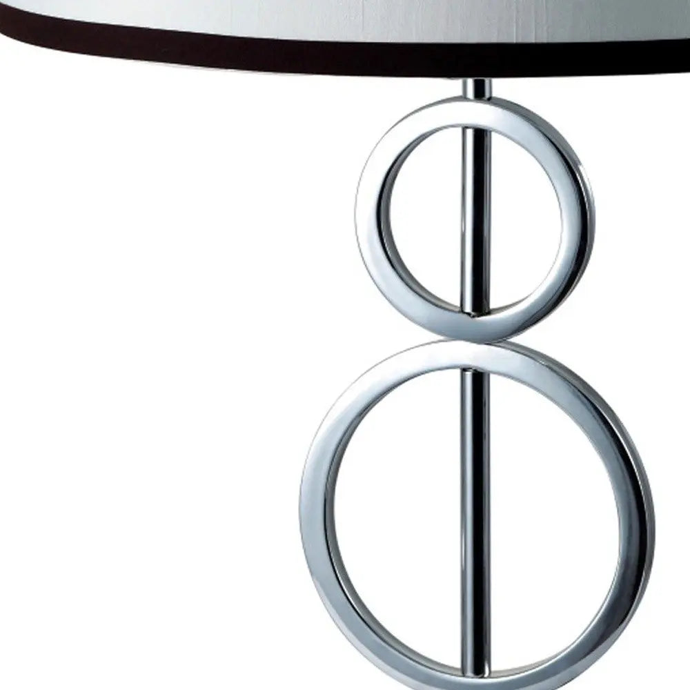 29" Silver Metal Bedside Geo Table Lamp With White and Black Trim Classic Drum Shade HomeRoots