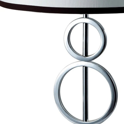 29" Silver Metal Bedside Geo Table Lamp With White and Black Trim Classic Drum Shade HomeRoots