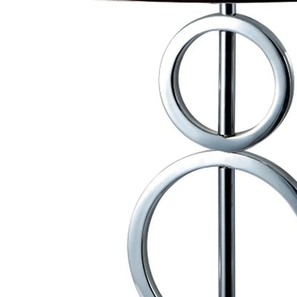 29" Silver Metal Bedside Geo Table Lamp With White and Black Trim Classic Drum Shade HomeRoots