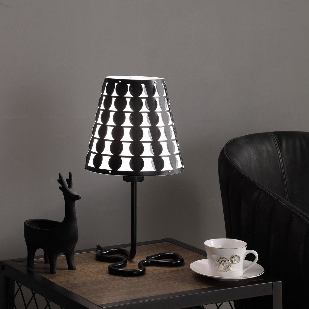 16" Black Bedside Table Lamp With Black And White Polka Dots Empire Shade — view 3