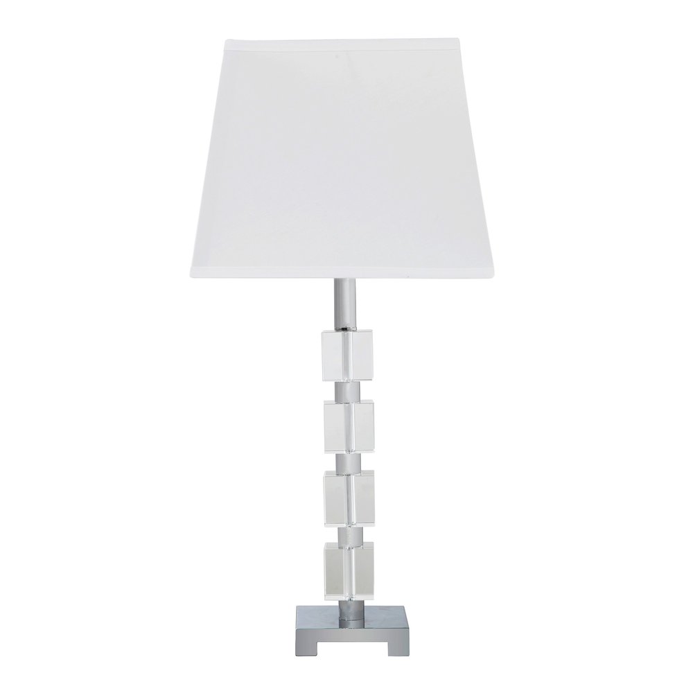 25" Crystal Geo Cubed Table Lamp With White Sharp Corner Square Tapered Shade HomeRoots