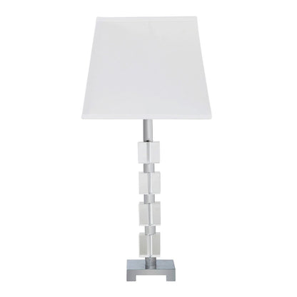 25" Crystal Geo Cubed Table Lamp With White Sharp Corner Square Tapered Shade HomeRoots