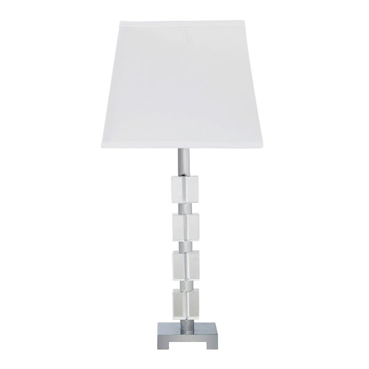 25" Crystal Geo Cubed Table Lamp With White Sharp Corner Square Tapered Shade HomeRoots
