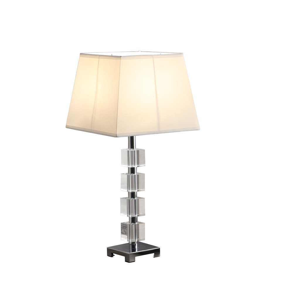 25" Crystal Geo Cubed Table Lamp With White Sharp Corner Square Tapered Shade HomeRoots