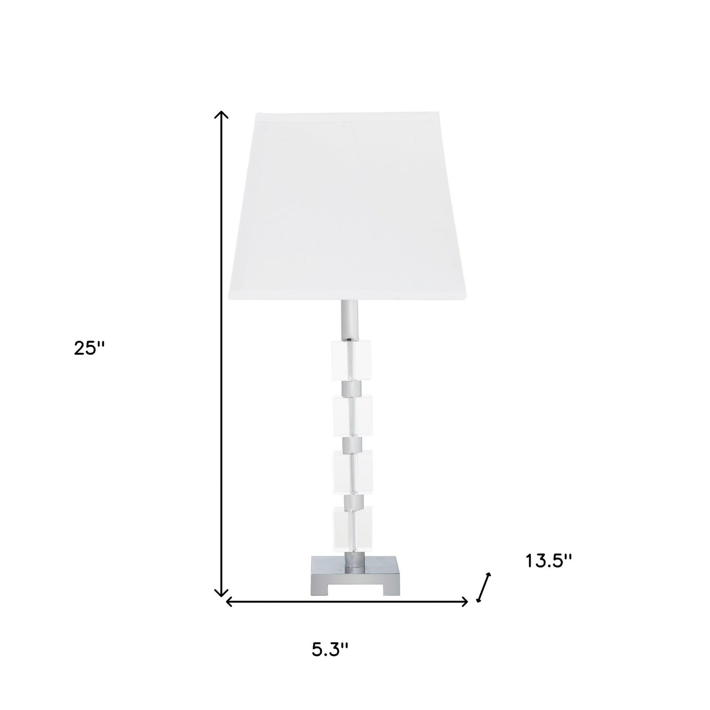 25" Crystal Geo Cubed Table Lamp With White Sharp Corner Square Tapered Shade