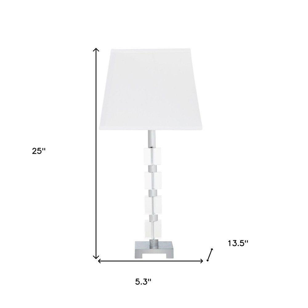 25" Crystal Geo Cubed Table Lamp With White Sharp Corner Square Tapered Shade HomeRoots