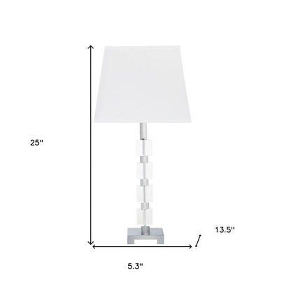 25" Crystal Geo Cubed Table Lamp With White Sharp Corner Square Tapered Shade HomeRoots