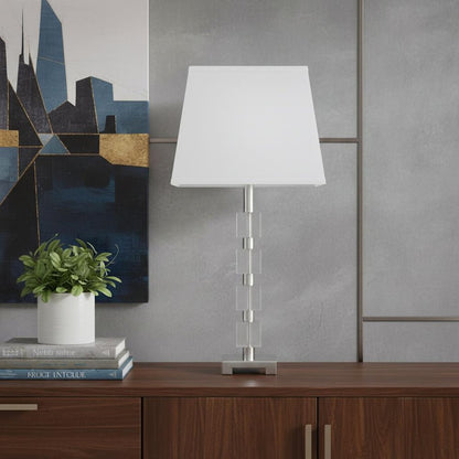 25" Crystal Geo Cubed Table Lamp With White Sharp Corner Square Tapered Shade HomeRoots