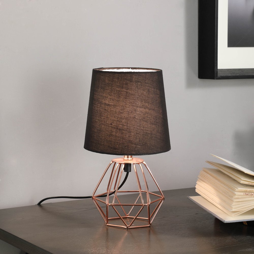 11" Copper Bedside Table Lamp With Black Empire Shade — view 3