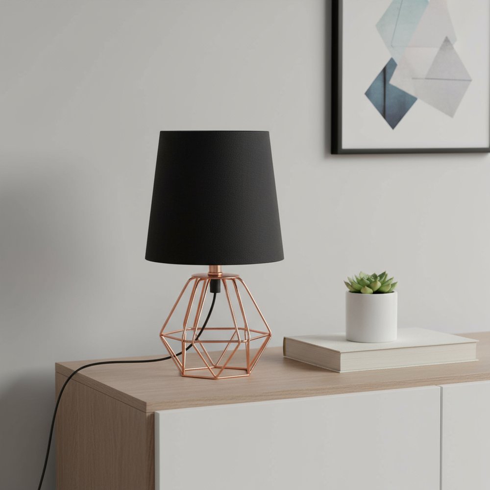 11" Copper Bedside Table Lamp With Black Empire Shade HomeRoots