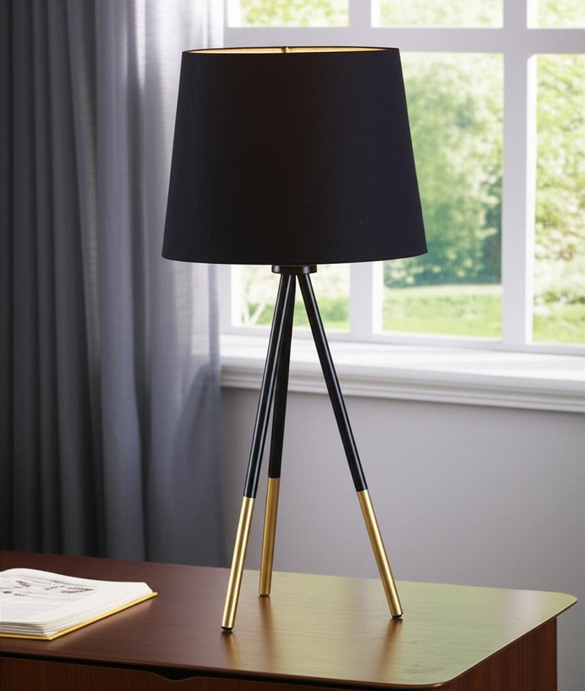 20" Gold Tripod Table Lamp With Black Empire Shade — view 7