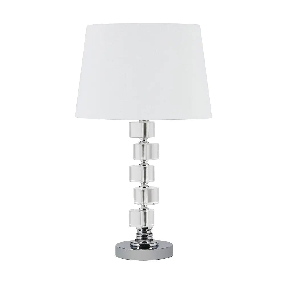 20" Silver Crystal Stacked Geo Cubes Table Lamp With White Classic Empire Shade HomeRoots