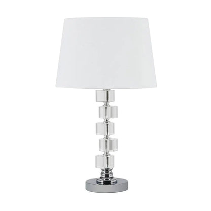 20" Silver Crystal Stacked Geo Cubes Table Lamp With White Classic Empire Shade HomeRoots