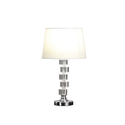 20" Silver Crystal Stacked Geo Cubes Table Lamp With White Classic Empire Shade HomeRoots