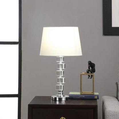 20" Silver Crystal Stacked Geo Cubes Table Lamp With White Classic Empire Shade HomeRoots
