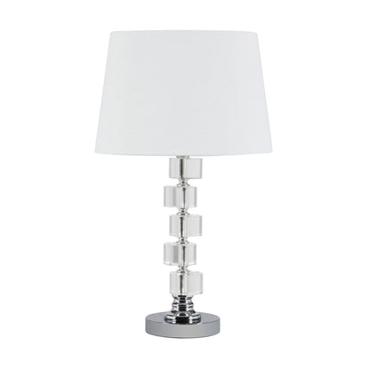 20" Silver Crystal Stacked Geo Cubes Table Lamp With White Classic Empire Shade