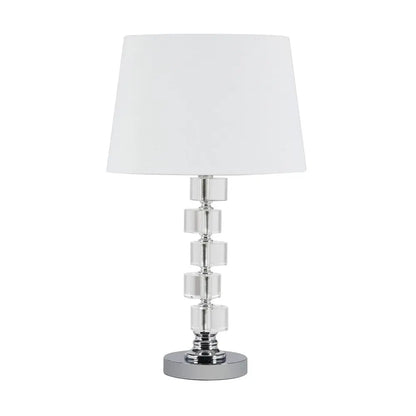 20" Silver Crystal Stacked Geo Cubes Table Lamp With White Classic Empire Shade HomeRoots