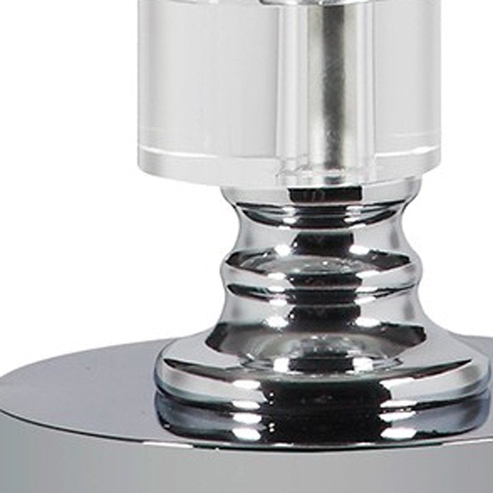 20" Silver Crystal Stacked Geo Cubes Table Lamp With White Classic Empire Shade HomeRoots