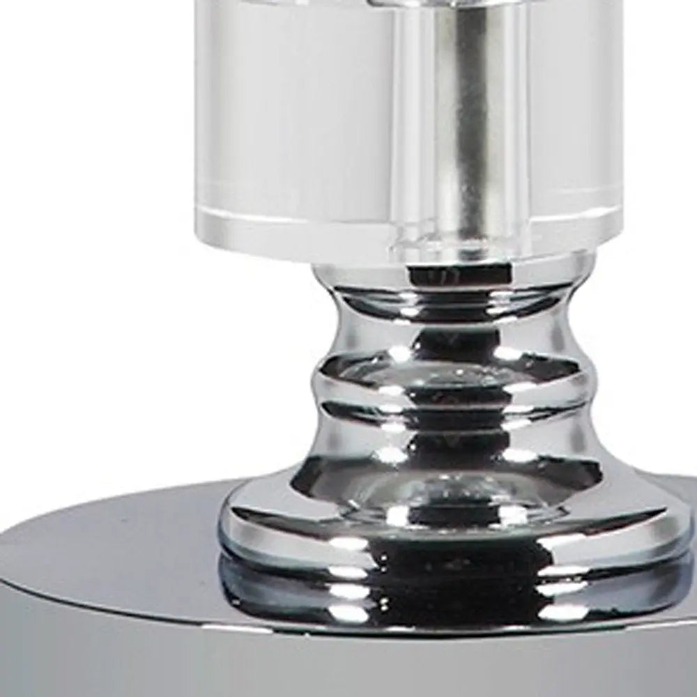 20" Silver Crystal Stacked Geo Cubes Table Lamp With White Classic Empire Shade HomeRoots