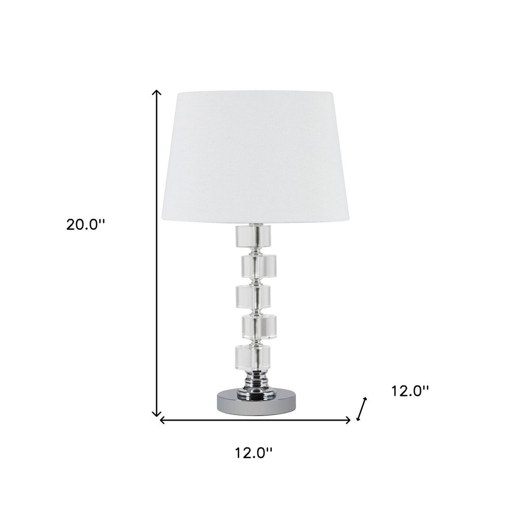 20" Silver Crystal Stacked Geo Cubes Table Lamp With White Classic Empire Shade HomeRoots