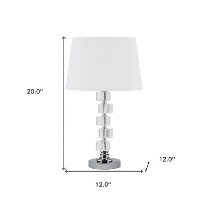 20" Silver Crystal Stacked Geo Cubes Table Lamp With White Classic Empire Shade HomeRoots
