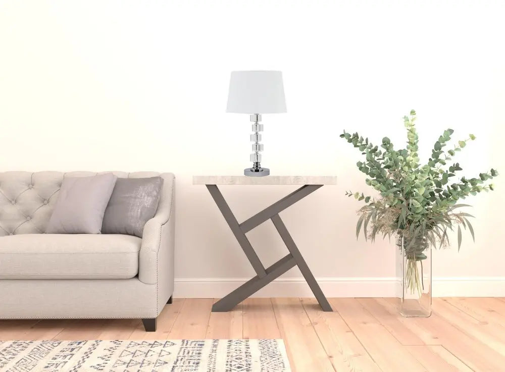 20" Silver Crystal Stacked Geo Cubes Table Lamp With White Classic Empire Shade HomeRoots