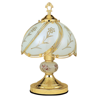 14" Gold Bedside Table Lamp With Floral Frosted Glass Shade