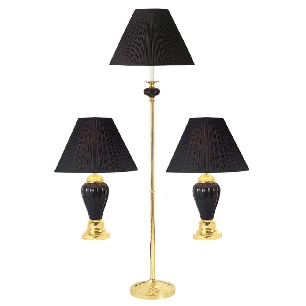 Set of Three 64" Black Urn Bedside Lamps With Empire Shades HomeRoots