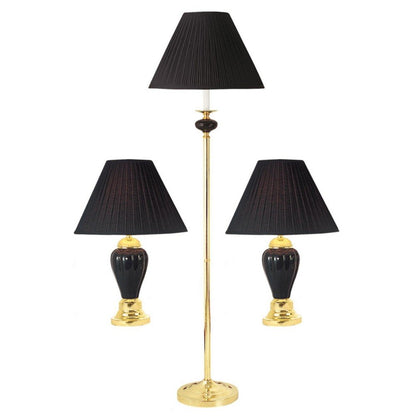 Set of Three 64" Black Urn Bedside Lamps With Empire Shades HomeRoots