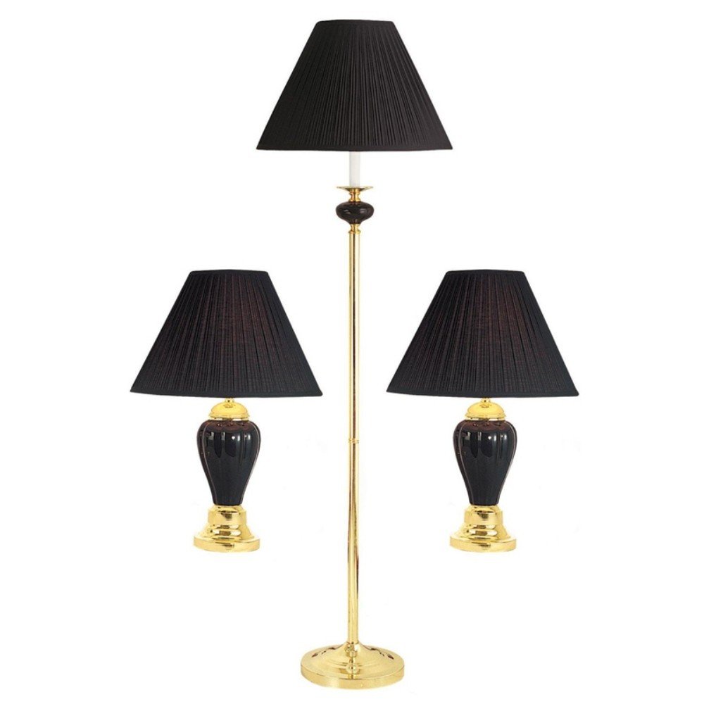 Set of Three 64" Black Urn Bedside Lamps With Empire Shades HomeRoots