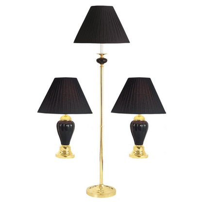 Set of Three 64" Black Urn Bedside Lamps With Empire Shades HomeRoots