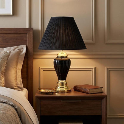 Set of Three 64" Black Urn Bedside Lamps With Empire Shades HomeRoots
