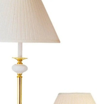 Set Of Three 64" Gold and White Ceramic Bedside Floor and Table Lamp Set With Off White Empire Shade HomeRoots