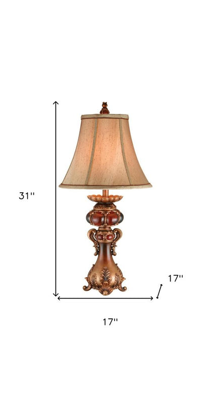 Antique Inspired Table Lamp with Linen Lamp Shade HomeRoots