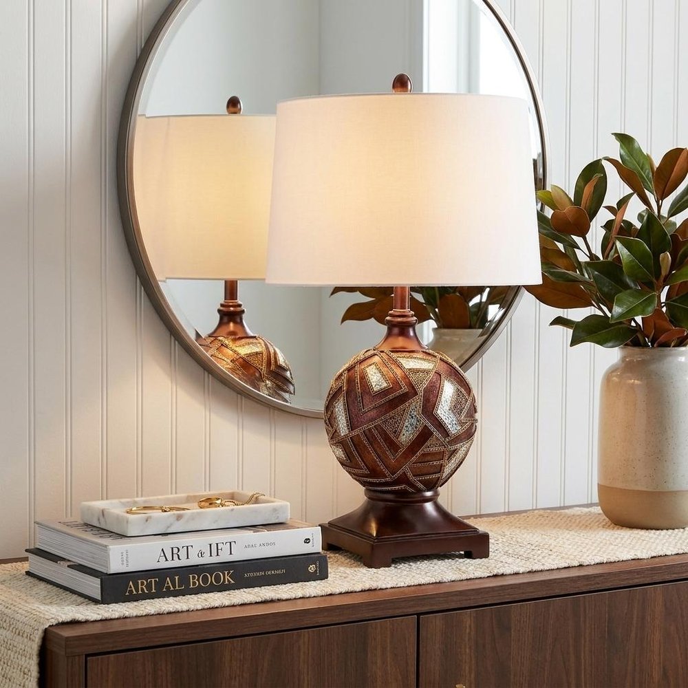 Brown Metallic Mosaic Design Table Lamp HomeRoots