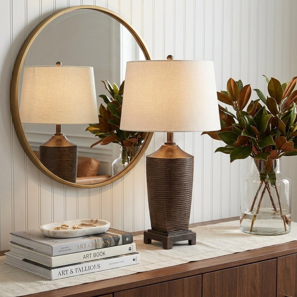 Fantastic Rustic Ribbed Bronze Table Lamp HomeRoots