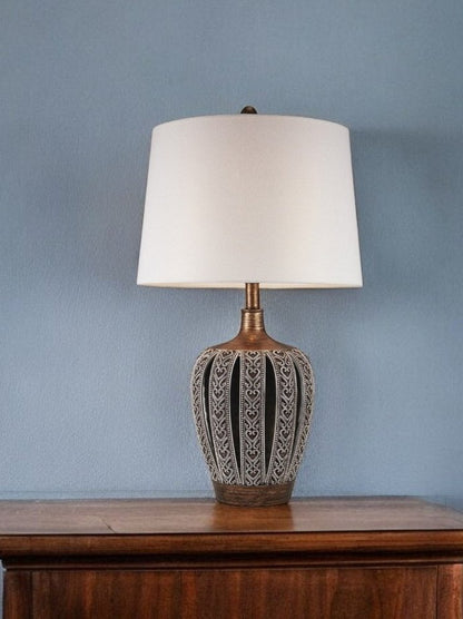 Primo Tall Brown Table Lamp with White Lamp Shade HomeRoots