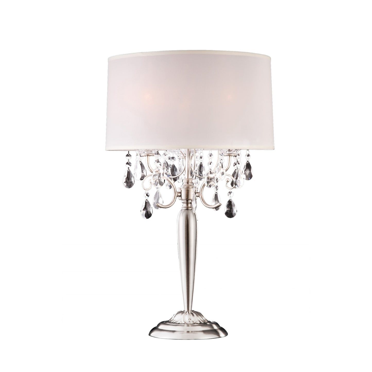 Glam Silver Scroll Chandelier Faux Crystal Table Lamp