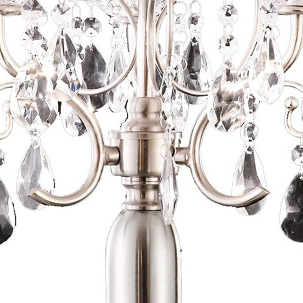 Glam Silver Scroll Chandelier Faux Crystal Table Lamp