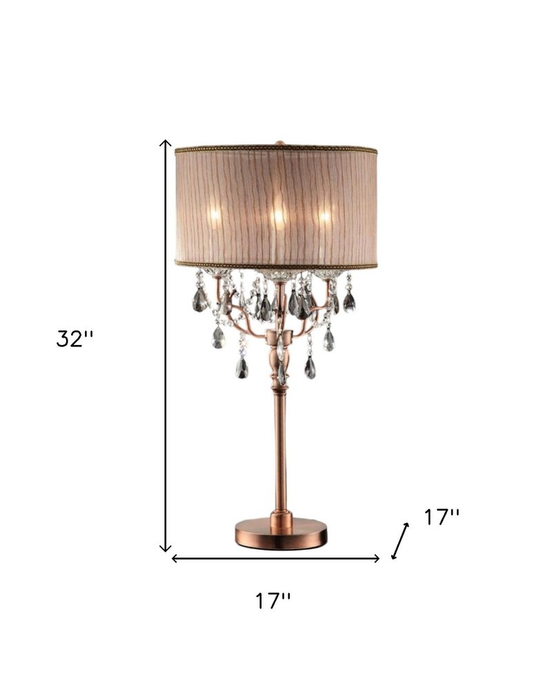 32" Clear and Rose Gold Faux Crystal Accent Table Lamp HomeRoots