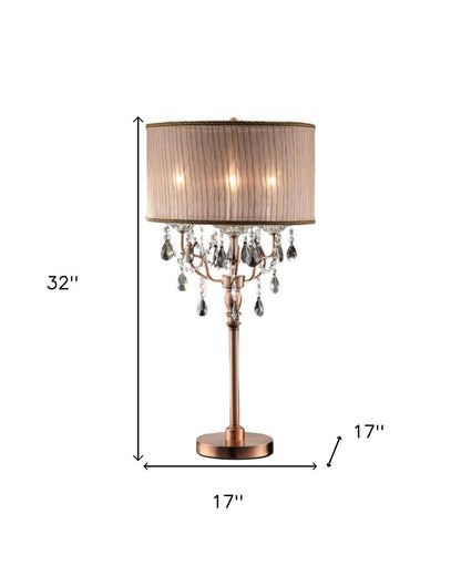 32" Clear and Rose Gold Faux Crystal Accent Table Lamp HomeRoots