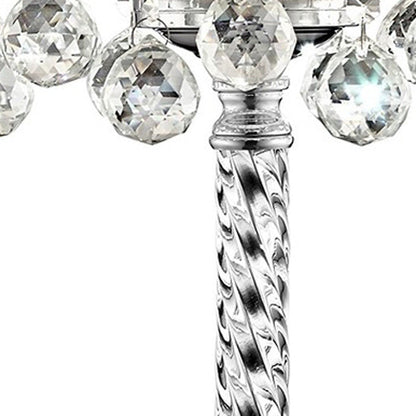 30" Silver Metal And Faux Crystal Three Light Table Lamp With White Drum Shade HomeRoots